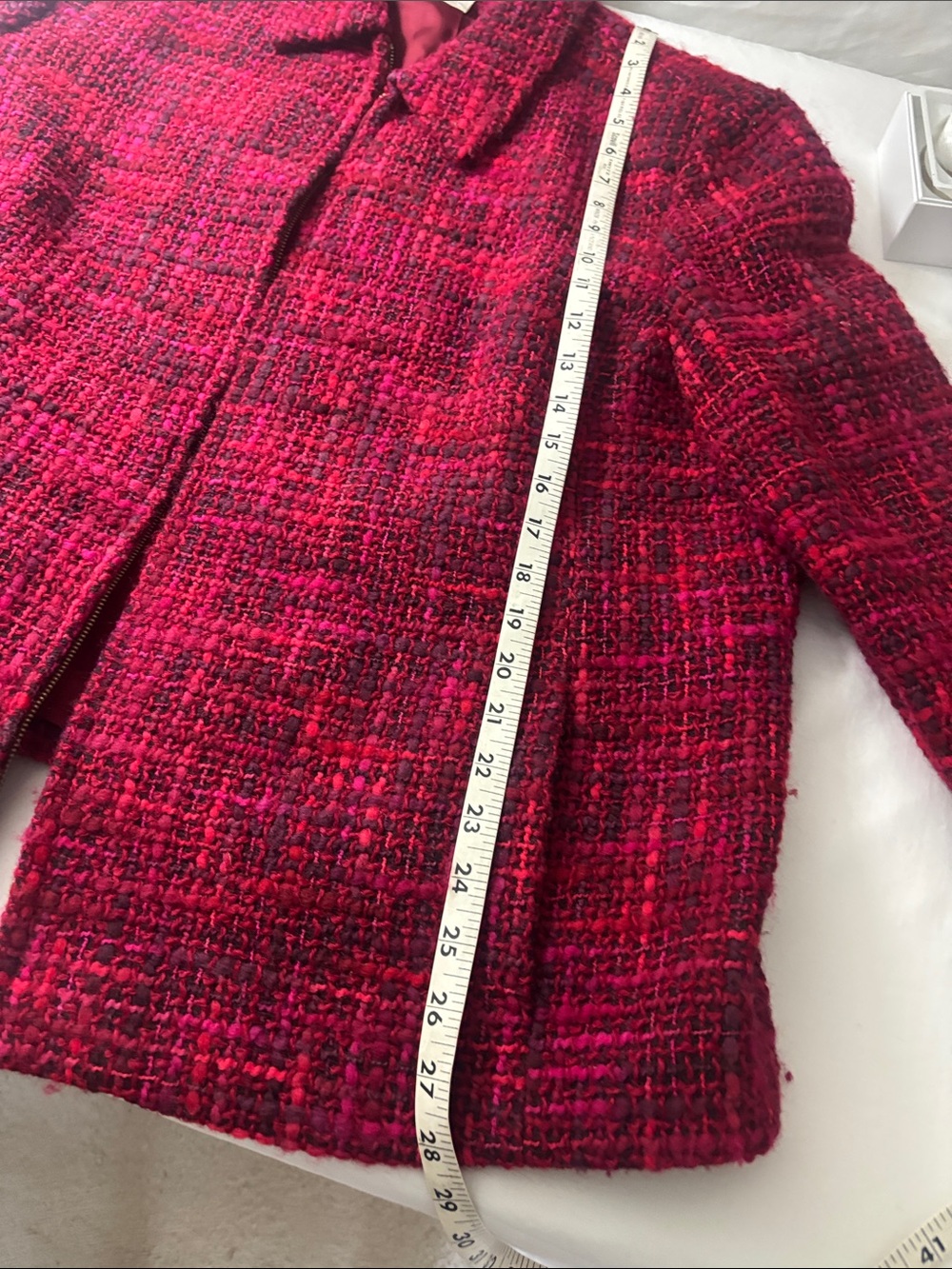 Jones New York Red & Burgundy Tweed Zip-Front Women's Jacket Vintage 1990s. - Picture 8 of 8